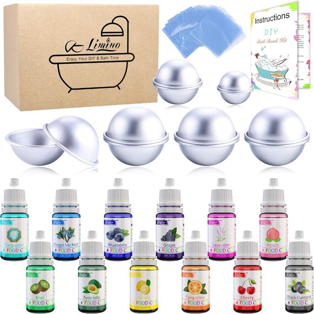 12 Pieces Bath Bomb Mold Set with 12 Soap Dye, Shrink Wrap Bags - DIY Bath Bombs - Picture 1 of 7